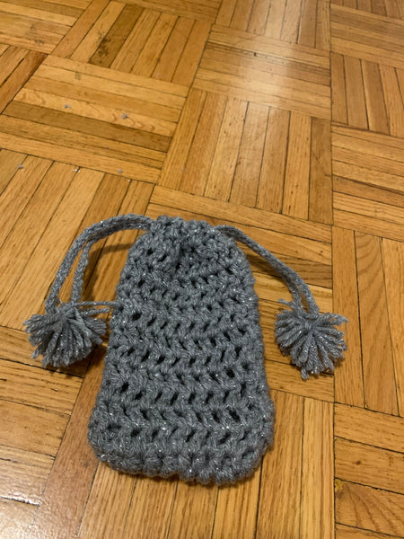 Crochet Handwoven Grey  Smartphone cover with drawstring bag
