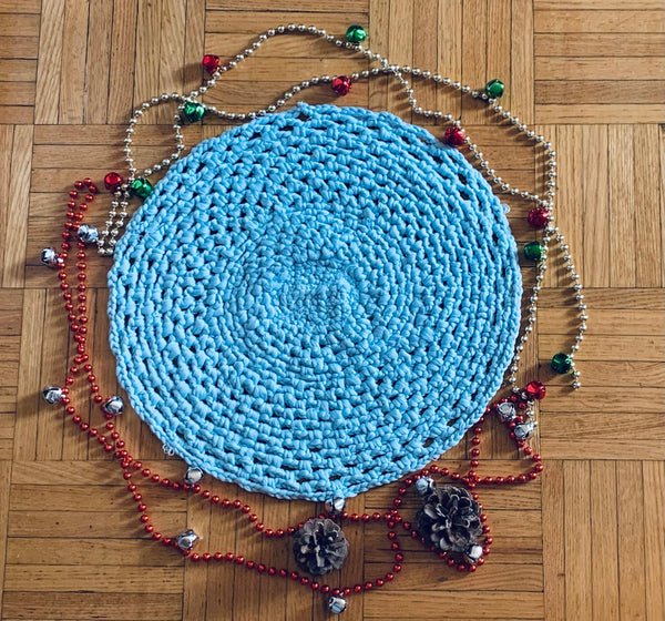 Crochet Mandala Light Blue Hand Made Home Decor Crochet Rug