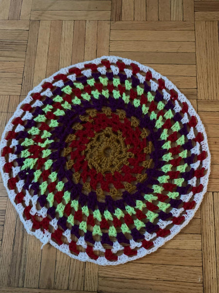 Crochet Mandala Maroon Orange Green Hand Made Home Decor Crochet Rug