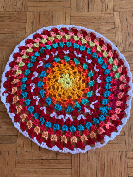 Crochet Mandala Colorful Orange Yellow Red Blue Hand Made Home Decor Crochet Rug