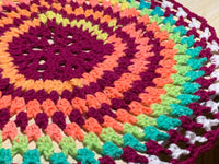 Crochet Mandala Colorful Red Orange Green Hand Made Home Decor Crochet Rug