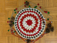 Crochet Mandala White Red Hand Made Home Decor Crochet Rug