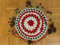 Crochet Mandala White Red Hand Made Home Decor Crochet Rug