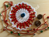 Small Crochet Mandala Red Blue White Hand Made Home Decor coaster