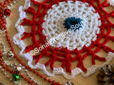 Small Crochet Mandala Red Blue White Hand Made Home Decor coaster
