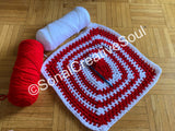 Crochet Square Colourful Red White Hand Made Home Decor Crochet Rug