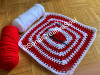 Crochet Square Colourful Red White Hand Made Home Decor Crochet Rug