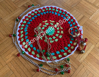 Crochet Mandala Red Green Yellow Hand Made Home Decor Crochet Rug