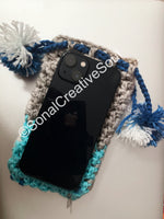 Crochet Handwoven Blue White Smartphone cover with drawstring bag