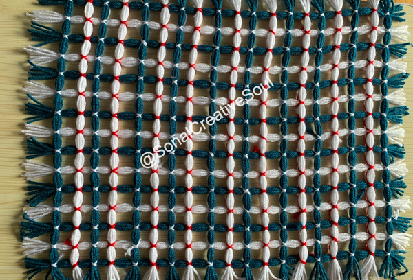 Traditional Blue Red White Flowers Hand Made Rug