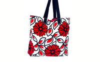 Red White Floral Shopping Tote Bag Handmade In Canada | SonalCreativeSoul.