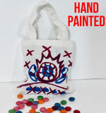 Red Blue Kids Soccer Football Shoes Hand Painted Canvas Tote Bag | SonalCreativeSoul.