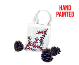 Red Branch Green Leaves Hand Painted Cotton Canvas Tote Bag | SonalCreativeSoul.
