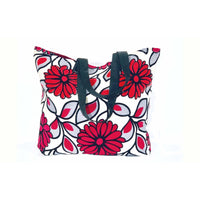 Red White Floral Shopping Tote Bag Handmade In Canada | SonalCreativeSoul.