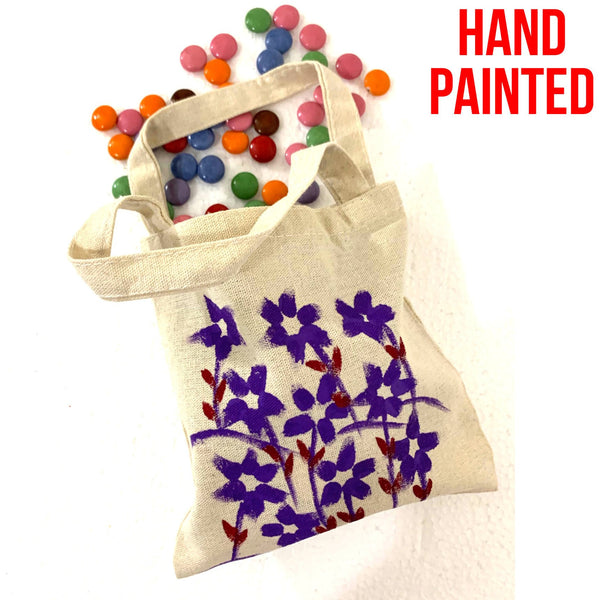 Purple Red Flowers Hand Painted Cotton Canvas Tote Bag | SonalCreativeSoul.