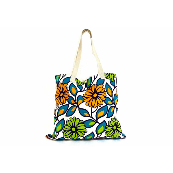 Blue Green Orange Floral Shopping Bag Handmade In Canada | SonalCreativeSoul.