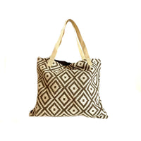 Brown White Geometric Shopping Tote Bag Handmade In Canada | SonalCreativeSoul.