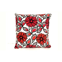 18x18 White Gray Red flowers Zipper Pillow Cover | SonalCreativeSoul.