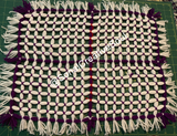 Traditional Purple White Square Pattern Hand Made Rug