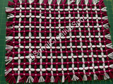 Traditional Pink White Cross Flowers Hand Made Rug | Hand Tied and Knotted Yarn Blanket