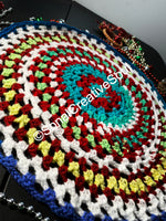 Crochet Mandala Cyan Blue Red White Hand Made Home Decor Crochet Rug