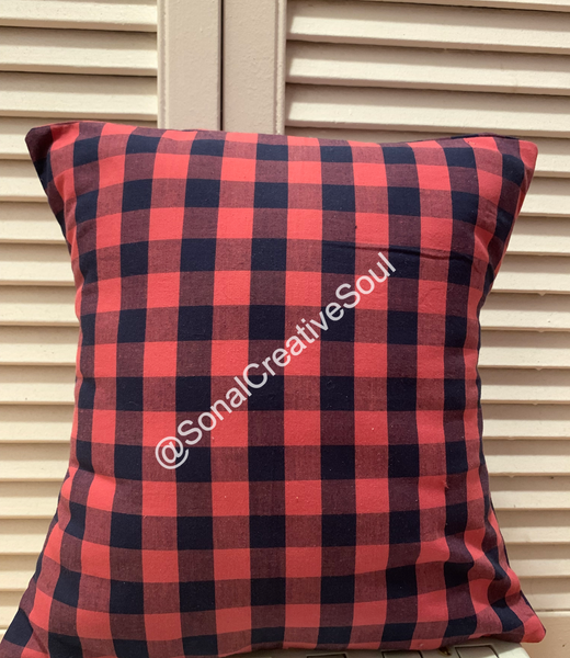14x14 Red Blue Small Checker Pillow